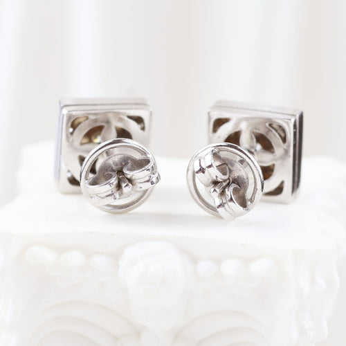 Boucles d'oreilles Boucles d'oreilles carrées à double halo en or blanc 18 carats et diamants 58 Facettes 135023E