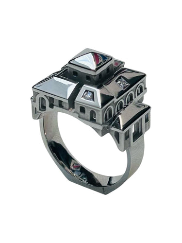 Bague 53 Philippe TOURNAIRE - Bague en or blanc collection Architecture, modèle Cité carrée 58 Facettes 123577.5