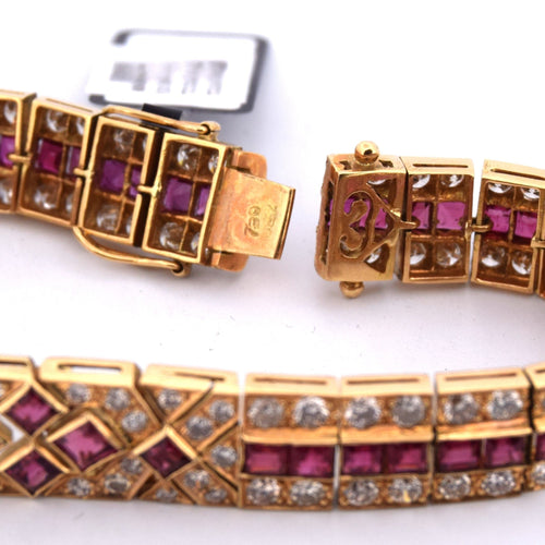 Vintage armbånd i 18 kt gult gull med rubiner og diamanter 58 Facettes BR99