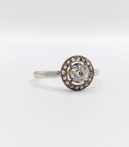 Bague 56.5 Bague cible antique or jaune 18k diamant taille ancienne 0,35 carat (circa 1900) 58 Facettes A06178