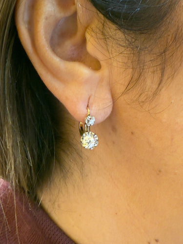 Boucles d'oreilles Dormeuses ancienne en or et diamants 58 Facettes