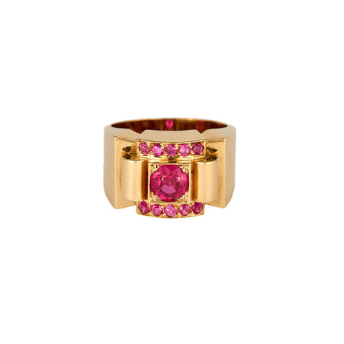 Bague 57 Bague tank or rose et rubis de syhtèse 58 Facettes ANG0481