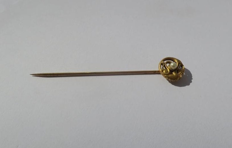 Broche Epingle serpent chien, or rose et perle fine 58 Facettes