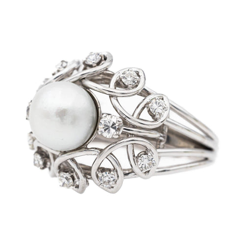 Bague 55 Bague Cocktail Or blanc Perle, Diamant 58 Facettes 3148552CN