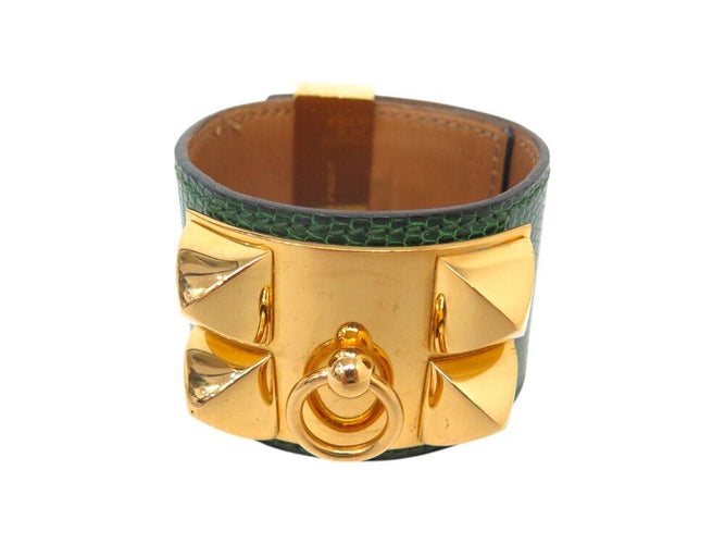 Collier bracelet HERMES collier de chien medor 17-20cm en cuir lezard vert 58 Facettes 268884