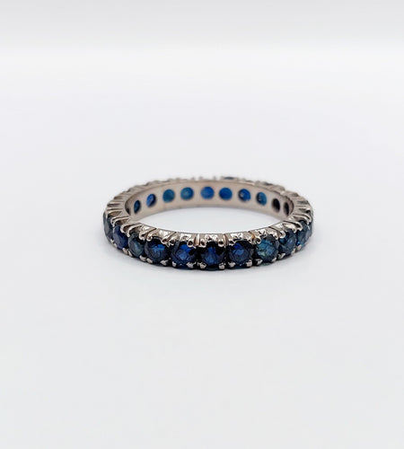 Vigselring amerikansk art deco vitguld 14k naturliga blå safirer 