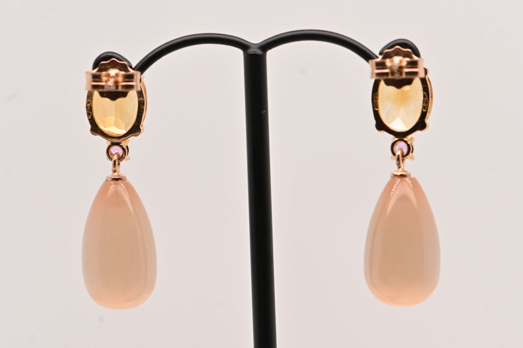 Boucles d'oreilles Earrings Gold Citrine Pink Sapphire 0, 14 ct Hydro Light Peach Moonstones 58 Facettes