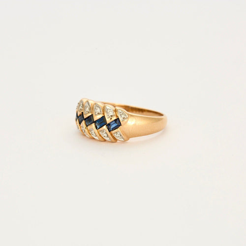 Bague Bague motif tresse en or jaune, saphir et diamants 58 Facettes LP775/13