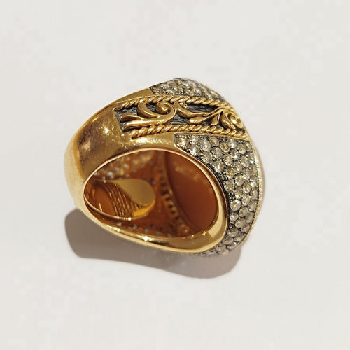 Bague 56 Chevalière or rose aventurine diamants 58 Facettes