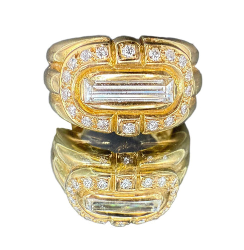 Bague 51 Bague en or jaune sertie de 1 carat de diamant taillé en baguette (VS-G/H) 58 Facettes