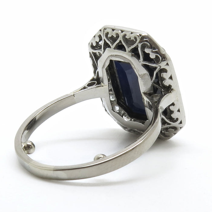 Octagonal Ring Art Deco in Sapphire and Diamonds