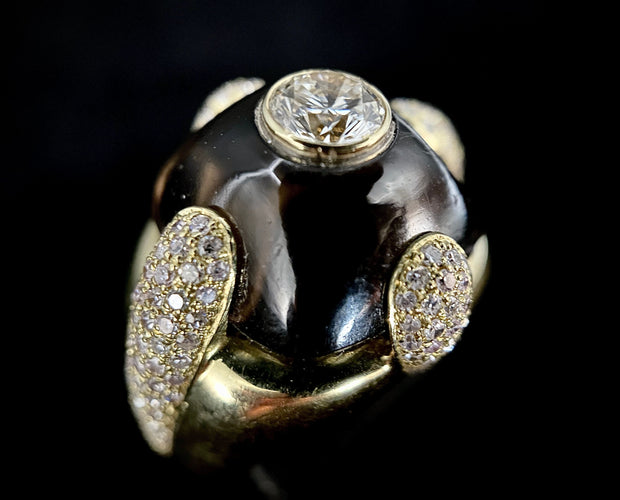 Bague 53.5 Bague or jaune améthyste en cabochon et diamants 58 Facettes