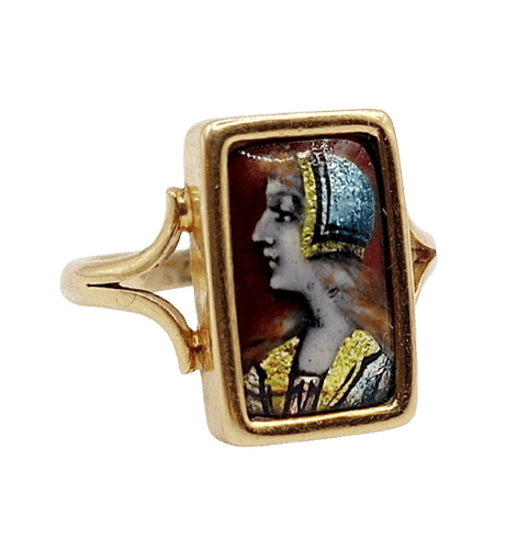 Bague 48.5 Bague Art nouveau Limoges en or 18k avec plaque émaillée profil féminin 58 Facettes A06430