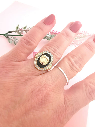 Bague 56 Bague tête de Gorgone sur Onyx 58 Facettes AA 1603