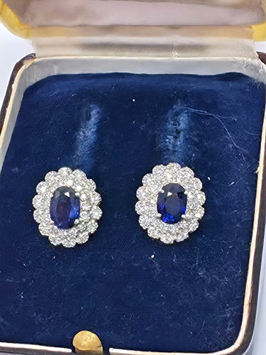 Boucles d'oreilles Boucles d'oreilles en platine avec saphirs et diamants 58 Facettes