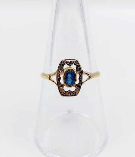 Bague 56 Bague Art Déco or monture géométrique et pierre bleue (circa 1930) 58 Facettes A06281