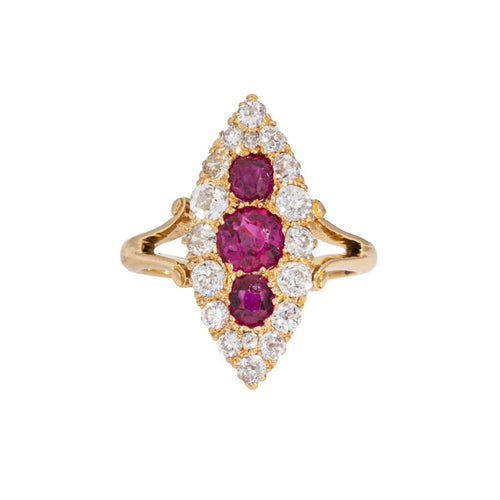 Bague 52 Bague victorienne en or jaune, diamant et rubis de Birmanie 58 Facettes G13947