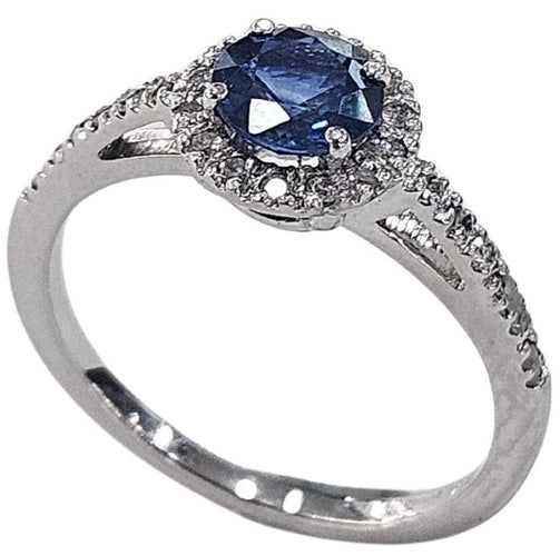 Bague 52 Bague halo en or blanc avec saphir naturel et diamants 58 Facettes Q408B