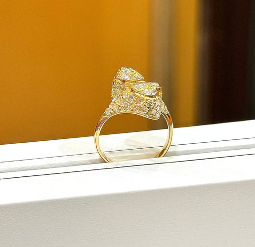 Dubbele hart ring Toi & Moi van geelgoud en diamanten 