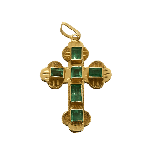 Pendentif Pendentif Croix en or jaune et émeraudes 58 Facettes PER0432X2