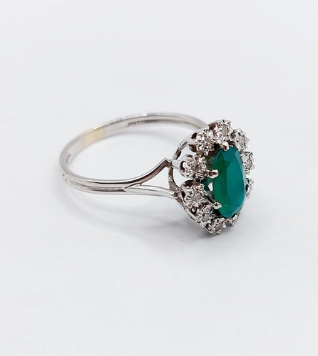Bague 55 Bague marguerite vintage or blanc, chrysoprase et diamants 58 Facettes A05852