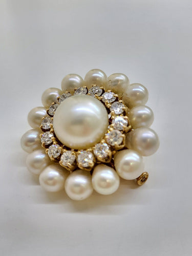 Broche Broche en or jaune, perles et diamants 58 Facettes