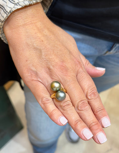 Bague 53 Bague en or jaune toi et moi perles de Tahiti 58 Facettes