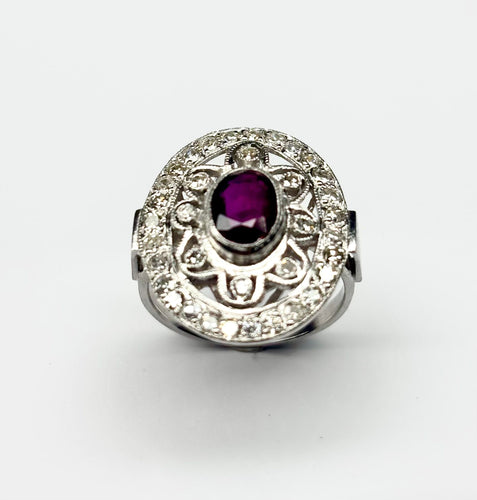 Bague 53 Bague Art Déco en platine sertie de rubis et de diamants (1,52 ct), ornée d'un motif en grappe. 58 Facettes Q407B