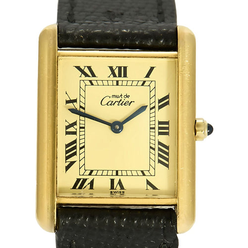 Montre Montre Cartier Modèle Tank Must en argent plaqué or cadran blanc chiffres romains. 58 Facettes