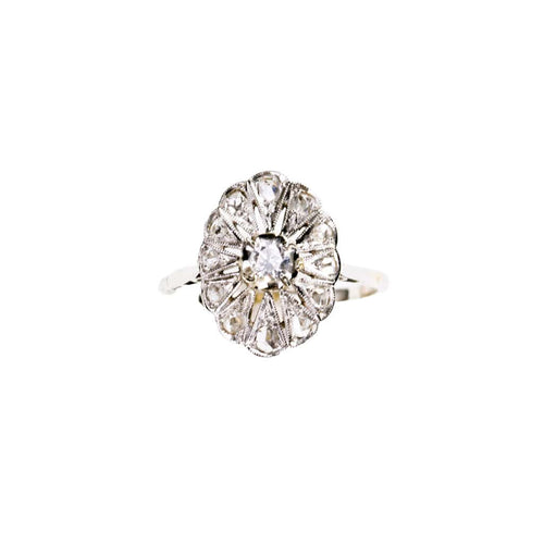 Bague 53 Bague marguerite ancienne diamants or blanc 58 Facettes LMB-277