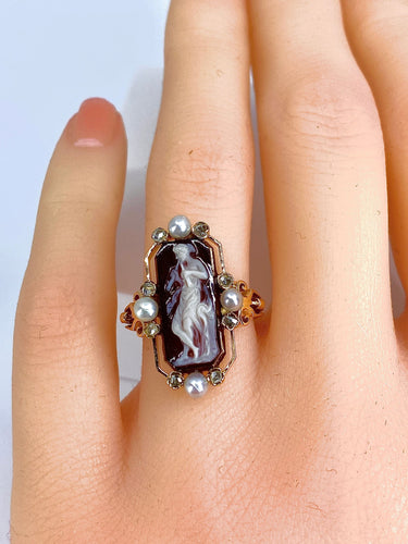 Bague 51 Bague camée sur agate perles fines diamants 58 Facettes AB263