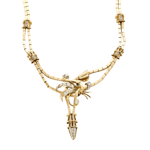 Collier Collier draperie en or rose, platine et diamants 58 Facettes GU002