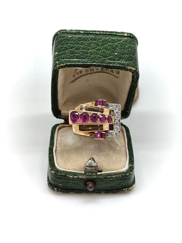 Bague 53 Bague Art Déco or jaune, rubis, diamants 58 Facettes M9044