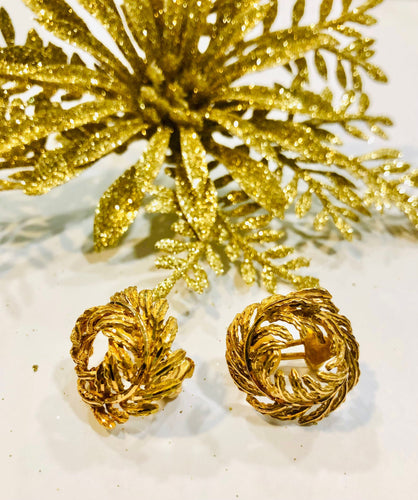 Boucles d'oreilles Boucles d'oreilles vintage couronne feuillage or jaune 58 Facettes