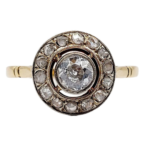 Bague 61.5 Bague cible or jaune et platine, diamant (circa 1900) 58 Facettes A05271