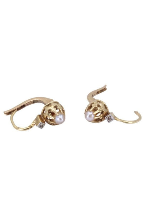 Boucles d'oreilles DORMEUSES ANCIENNES PERLES ET DIAMANTS 58 Facettes 090431