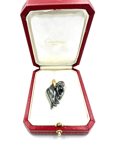 Pendentif CARTIER. Pendentif Panthère en or et silverium 58 Facettes
