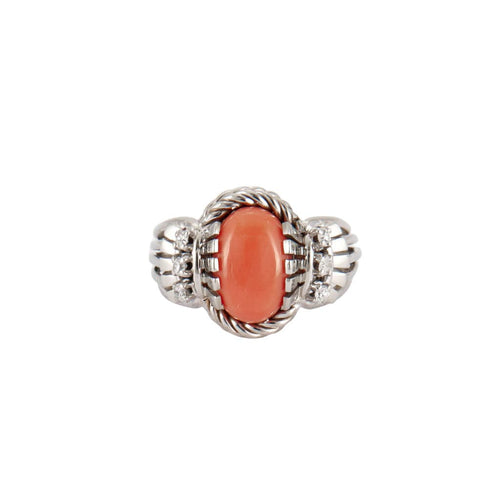 Bague 55 Bague or blanc, corail et diamants 58 Facettes P10L9