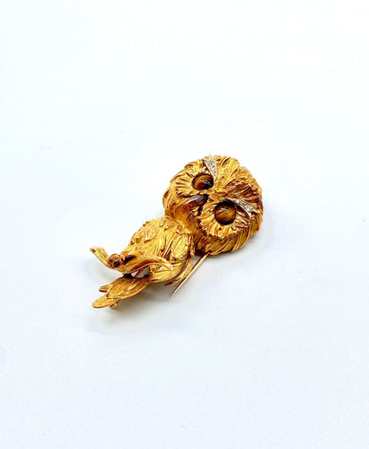 Broche Broche chouette en or jaune 18k avec diamants et oeil de tigre 58 Facettes BO/250337