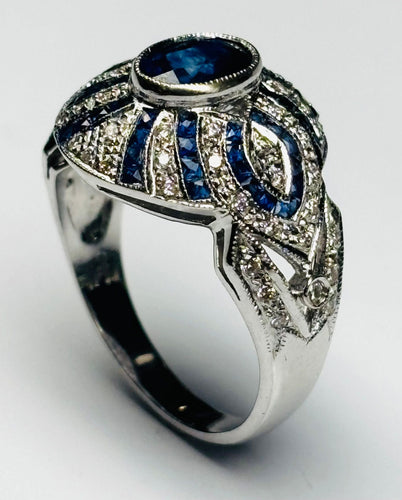 Bague 54.5 Bague contemporaine en or jaune, saphir et diamants, design du XXe siècle 58 Facettes E32