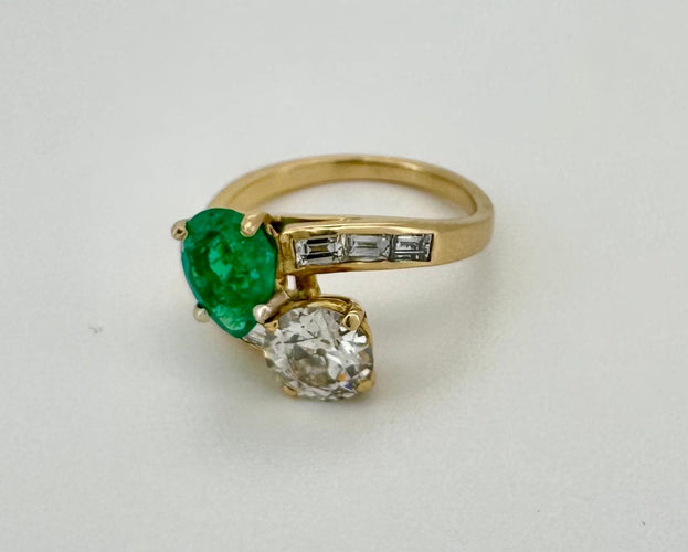 Bague 52.5 Bague toi & moi émeraude diamants 58 Facettes