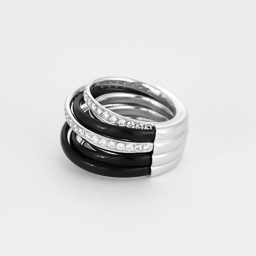 Bague 52 DE GRISOGONO - Bague Allegra en or blanc céramique noire et diamants 58 Facettes