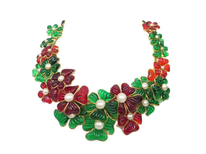 Collier parure collier boucles d'oreille augustine paris gripoix camelia pate verre 58 Facettes 269071