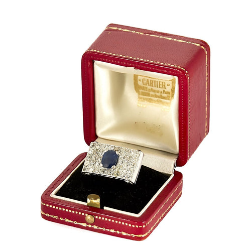 Broche CARTIER - Broche Art déco en platine, saphirs, diamants et cabochons d'onyx 58 Facettes 58FC10