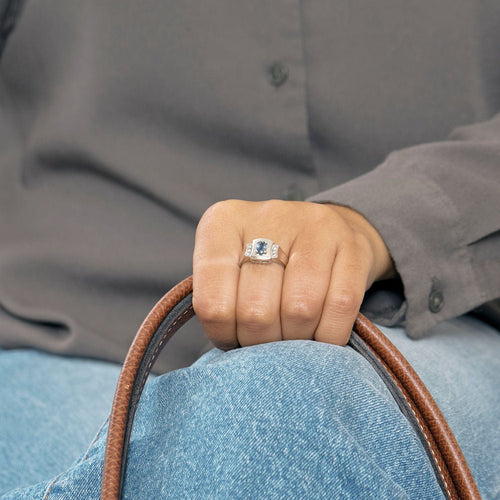 Bague 55 Bague en Or blanc 18k Saphir 58 Facettes MAN1436