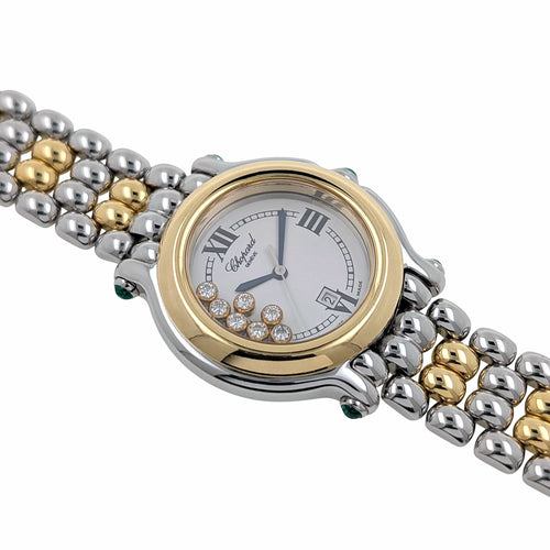 Montre Chopard Happy Sport Date Jewelry 7 Diamonds 5 Emeralds 18k Gold Steel 58 Facettes