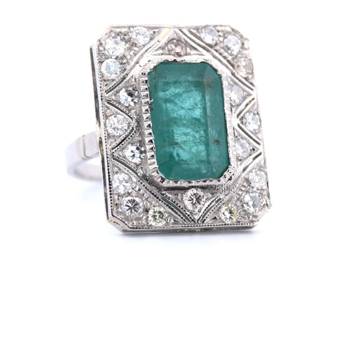 Bague 54 BAGUE PLATINE - ÉMERAUDE et DIAMANTS - DÉCO' 58 Facettes