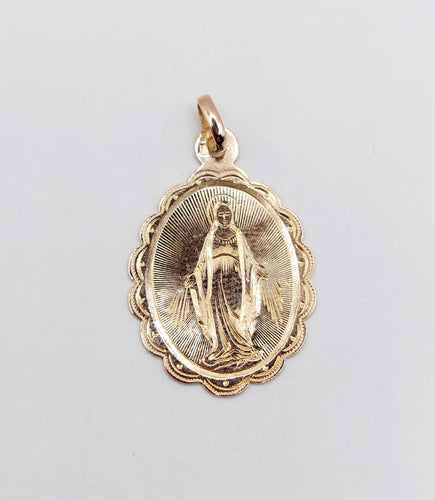 Pendentif Médaille religieuse victorienne or rose Vierge Marie (circa 1890) 58 Facettes A06018