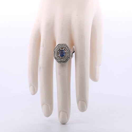 Bague 54 Bague Art Déco en or, saphir et diamants 58 Facettes
