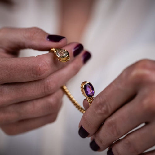 Bracelet BULGARI - Bracelet Jonc - en or jaune 18k, améthyste et quartz de rutile 58 Facettes